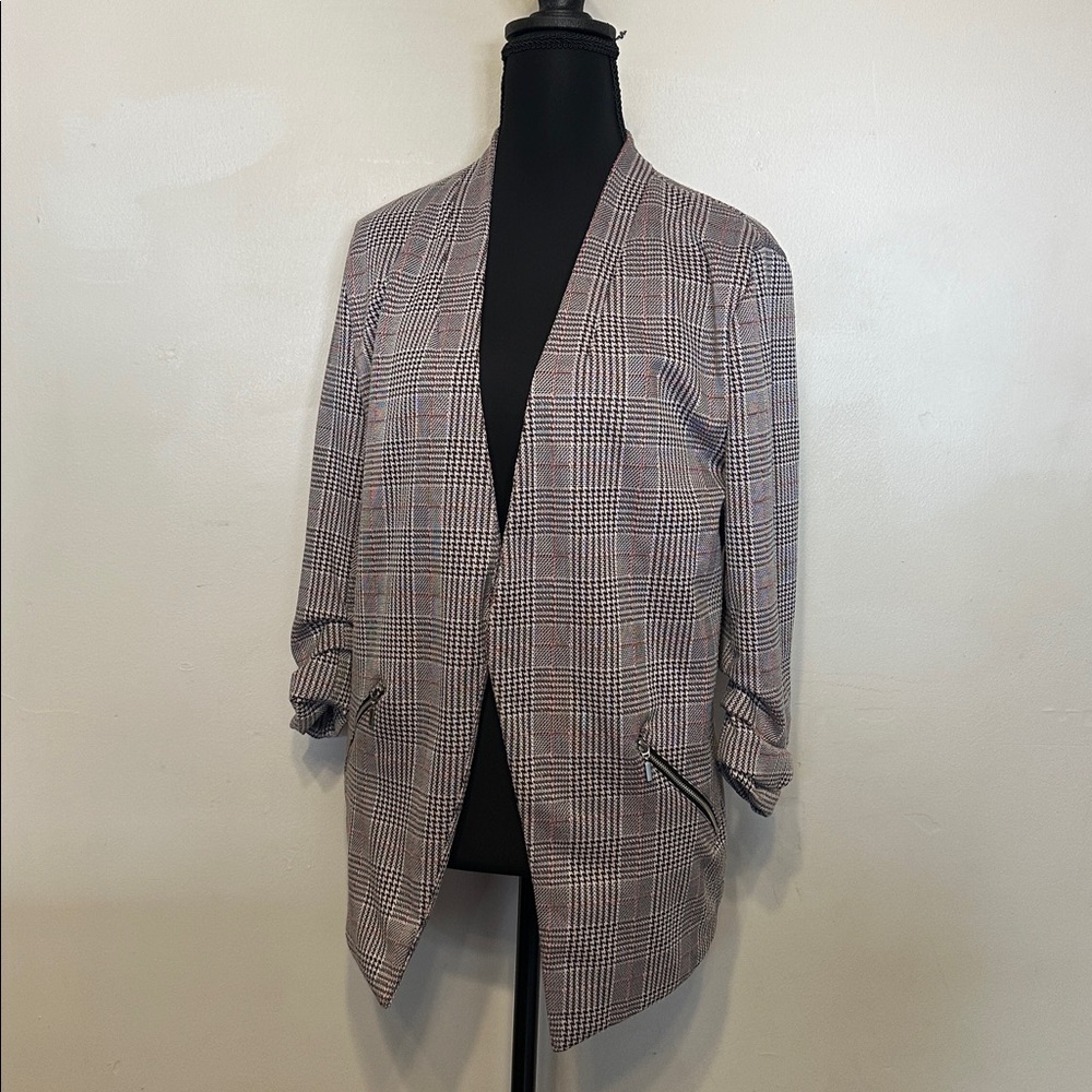 Maurices Pink and Black Plaid Blazer